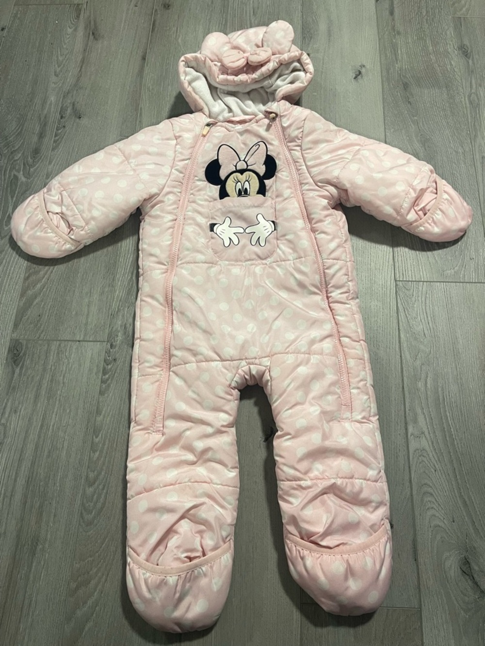 Disney Minnie mouse plush baby pink footie bunting puffer snowsuit 12-18 months